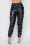 Metallic Reflective Pants Hip Hope Harem Joggers - Grey Black